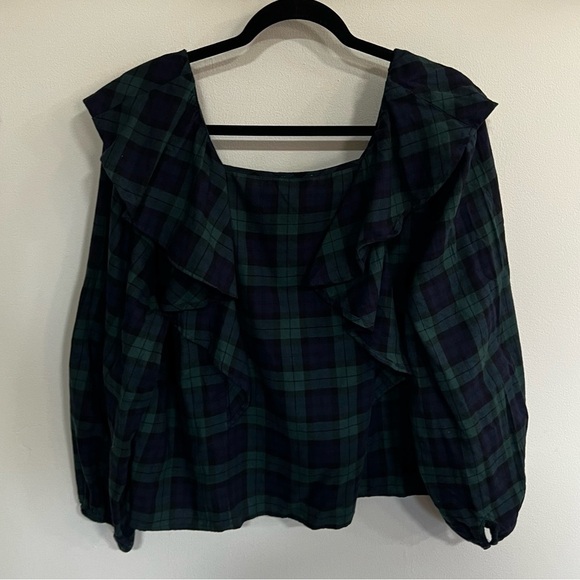 *NEW* J.Crew Factory Flannel Squareneck Ruffle Top - Picture 12 of 15